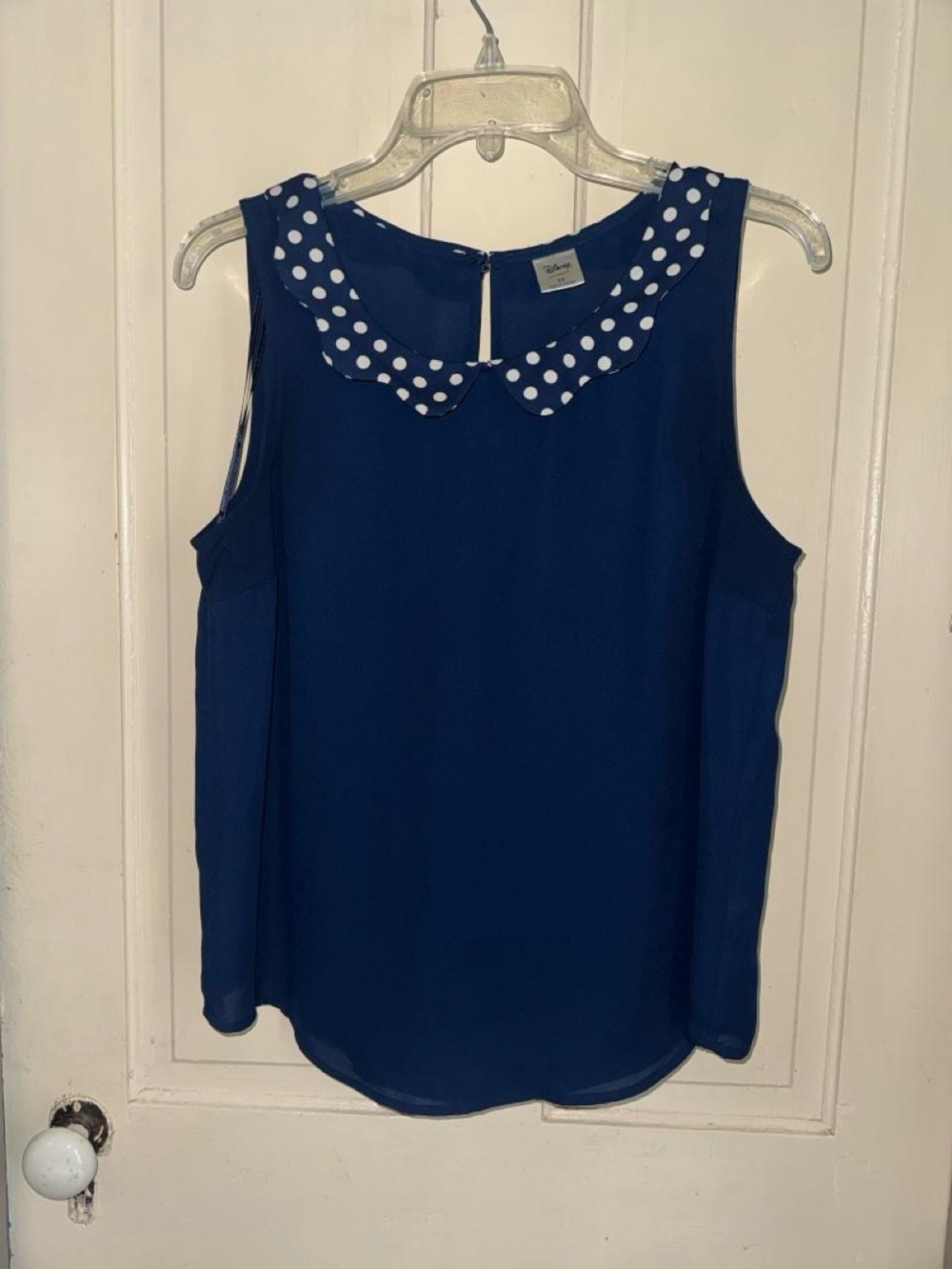 Disney by Lauren Conrad Navy Sleeveless Top with White Polka Dot Collar